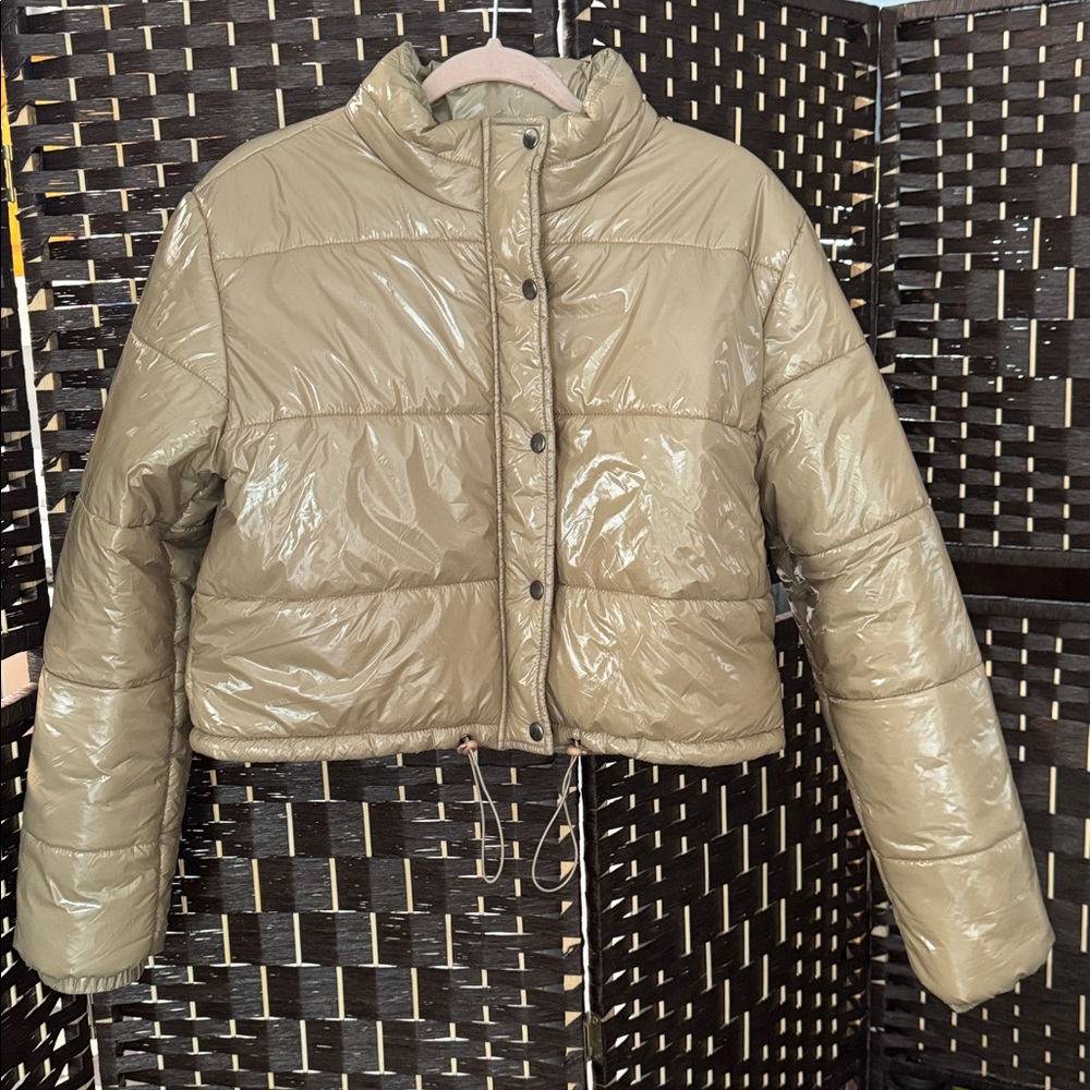 Women's Shiny Tan Puffer Jacket Size L